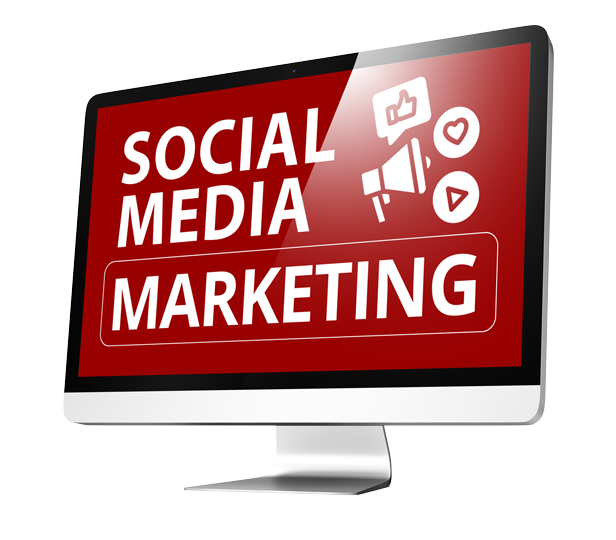 Symbolbild für die Leistungsseite Social-Media-Management: Ein Desktop-Monitor zeigt „Social Media Marketing“, ergänzt durch Like-, Herz- und Play-Icons. Einsatz als Headerbild der Seite; passend für Angebote rund um Instagram und Facebook.