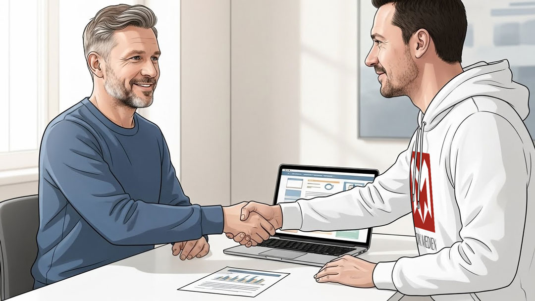 unde und Dienstleister geben sich die Hand nach dem Website-Launch in WordPress