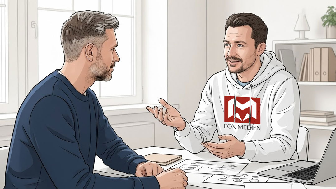 Onboarding-Gespräch: Webdienstleister analysiert Ziele und Ausgangslage mit dem Kunden